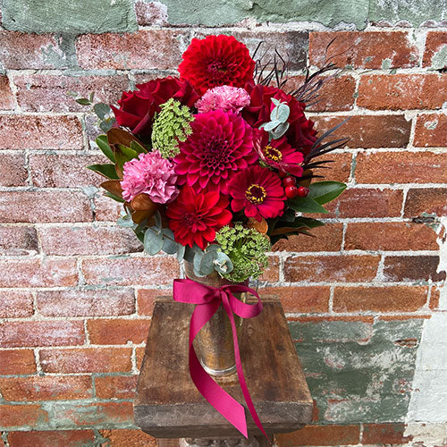 Queen of Cups - Rich Red Bouquet in Vintage Lassi Cup - Haven Botanical